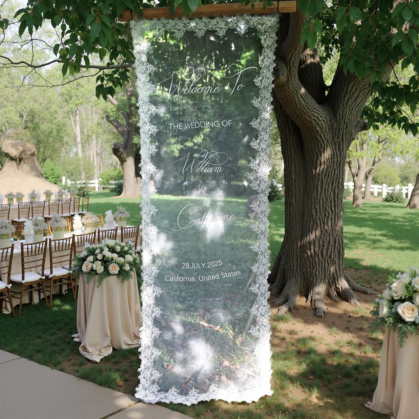 Romantic Sheer Wedding Welcome Sign