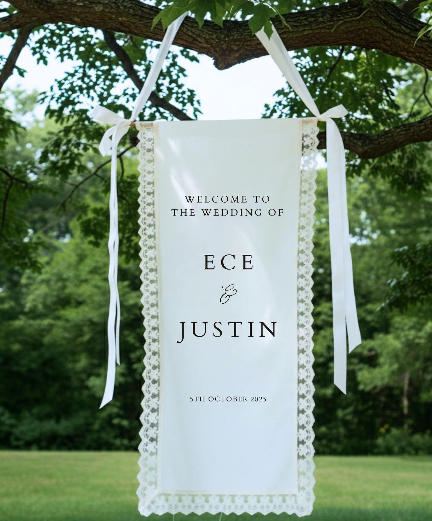 Personalized Lace Trim Welcome Sign