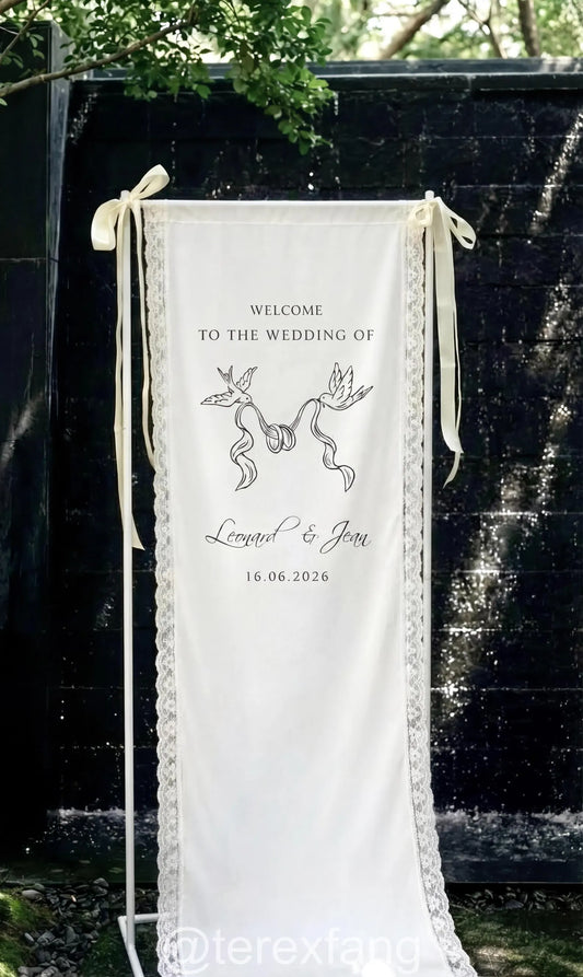 Custom Wedding Welcome Banner, Personalized Lace Fabric Sign