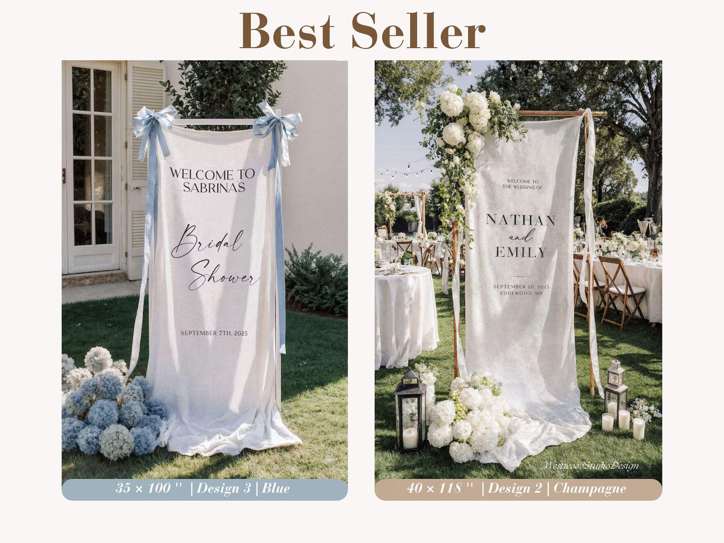 Personalized Linen Wedding Welcome Sign – Custom Fabric Banner for Weddings