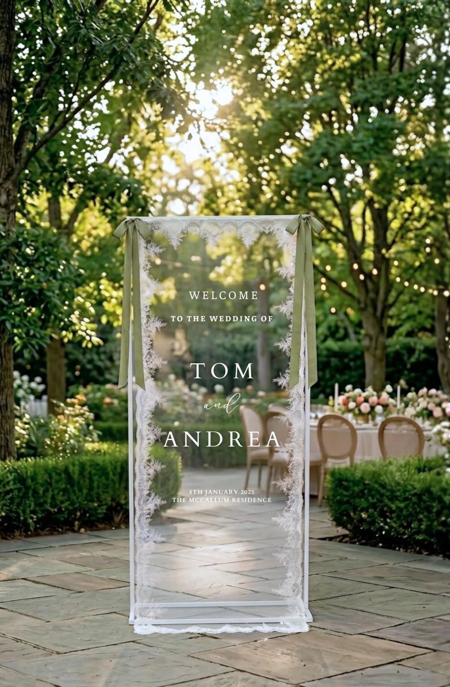 Modern Sheer Lace Welcome Sign