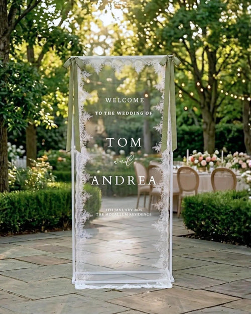 Modern Sheer Lace Welcome Sign