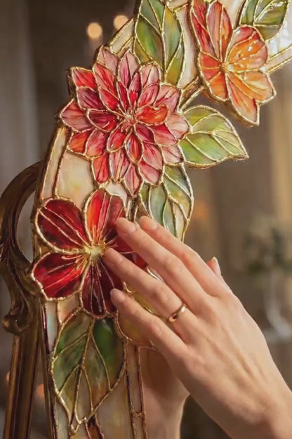 Fax Stained Glass Engagement Sign, Floral Arch Mirror Welcome Board, 3D Raised Acrylic, Moody Jewel Tone Autumn Decor