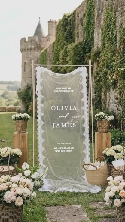 Sheer Lace Wedding Welcome Sign