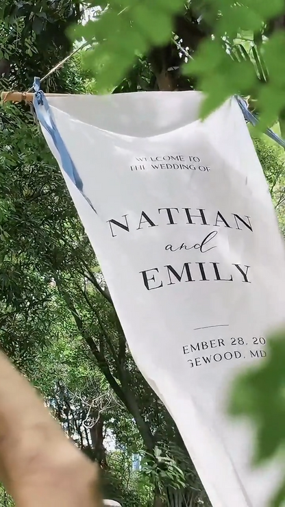 Personalized Linen Wedding Welcome Sign – Custom Fabric Banner for Weddings