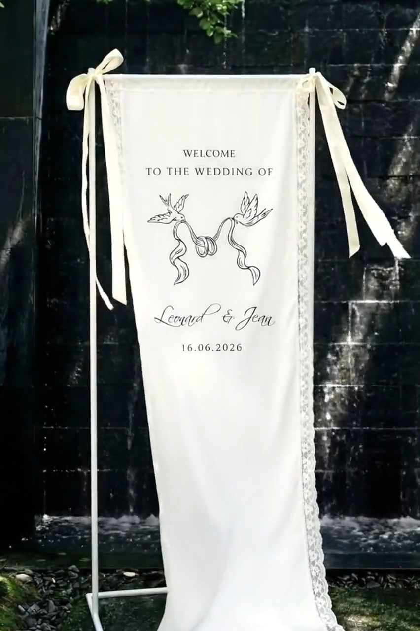 Custom Wedding Welcome Banner, Personalized Lace Fabric Sign