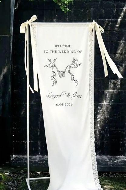 Custom Wedding Welcome Banner, Personalized Lace Fabric Sign